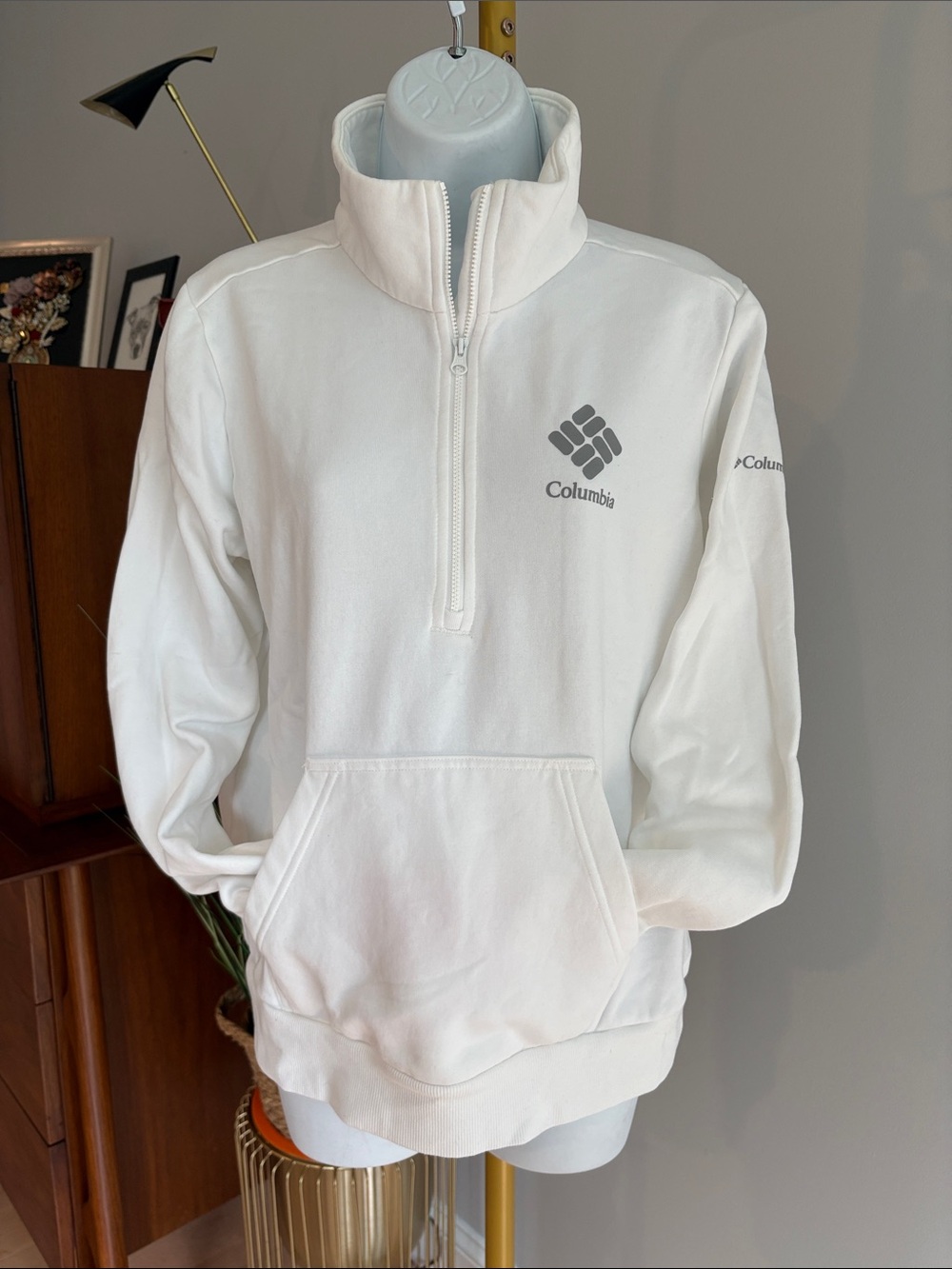 Columbia White Zip-Up Sweatshirt